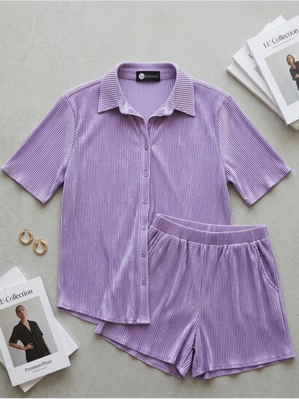 Lilac Ribbed Short Set -